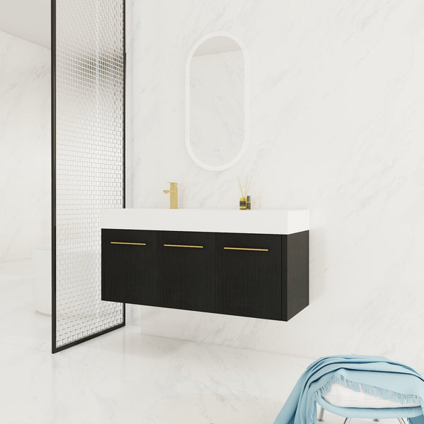 English Elm 48 Inch Wall-Mounted Bathroom Vanity With Sleek Resin Sink, Soft-Close Cabinet, Space-Saving Design W999S00263
