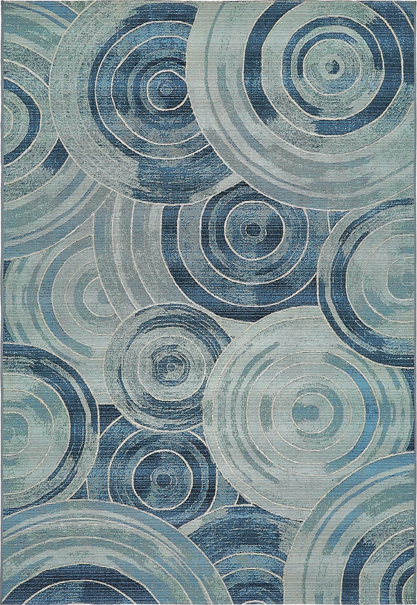 Unique Loom Outdoor Modern Rippling Machine Made Geometric Rug Light Blue, Navy Blue/Blue 5' 3" x 8' 0"