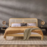 King Platform Bed with Rattan Headboard Insert Natural NRUB8BNA Walker Edison