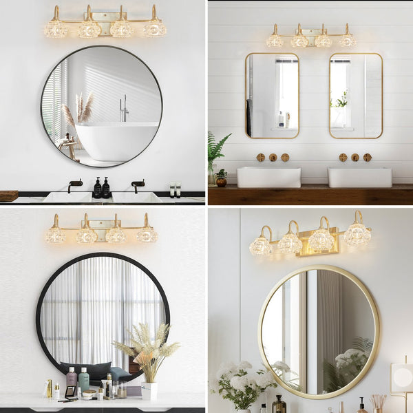 English Elm 23" Modern Crystal Bathroom Vanity Light 4-Light Wall Sconce with Clear Glass Shades, Elegant Iron Finish Gold W2312P374824