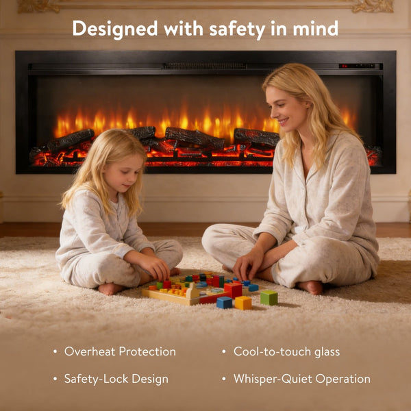 English Elm 54 Inch Recessed Electric Fireplace with Led Flame Display and Remote for Living Rooms W1769P415223