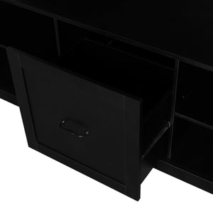 English Elm U-Can 57'' Hall Tree with Bench, Drawer & Shelves for Entryway Organizing and Stylish Storage Black N724P264673B