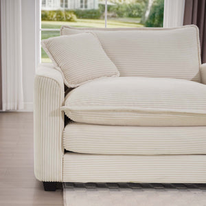 English Elm Light Beige Corduroy Accent Chair with Deep Seat, Memory Foam Cushion, Removable Armrests, Cozy Elegance W714S00763