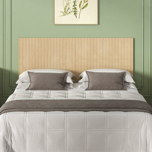 English Elm Modern Wavy Wall-mounted Queen Headboard with Organic Wood Grain Bohemian Bedroom Texture Oak W1820P407911