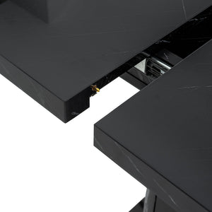 English Elm 47.24"-63"Modern Rectangle Dining Table with Extendable Top, Printed Marble Look, Sturdy Steel Base & Storage Black W757P331963