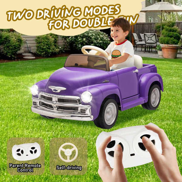 English Elm 12v Chevrolet 3100 Licensed Vintage Pickup Ride on Truck with Led Lights and Parent Remote Purple W1578P214181