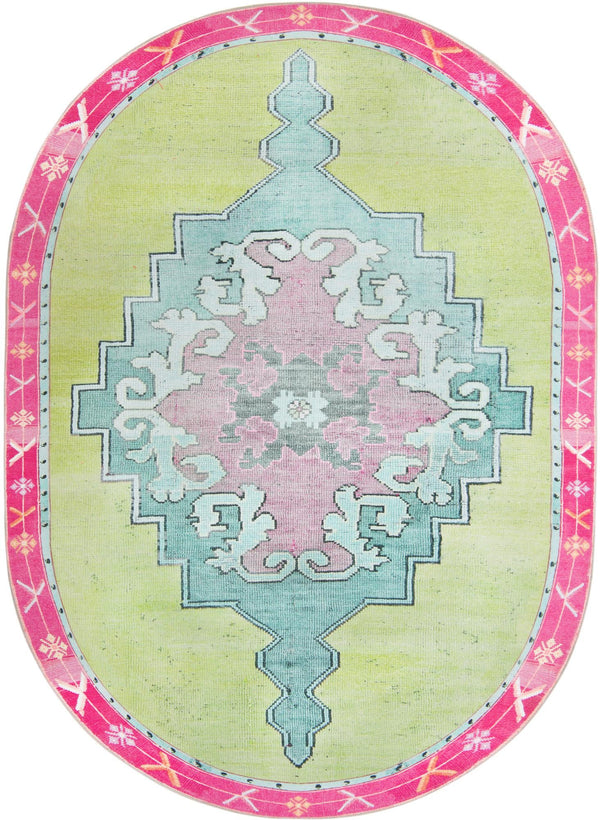 Unique Loom Timeless Thomas Machine Made Medallion Rug Green, Ivory/Light Green/Pink/Orange 7' 7" x 10' 6"
