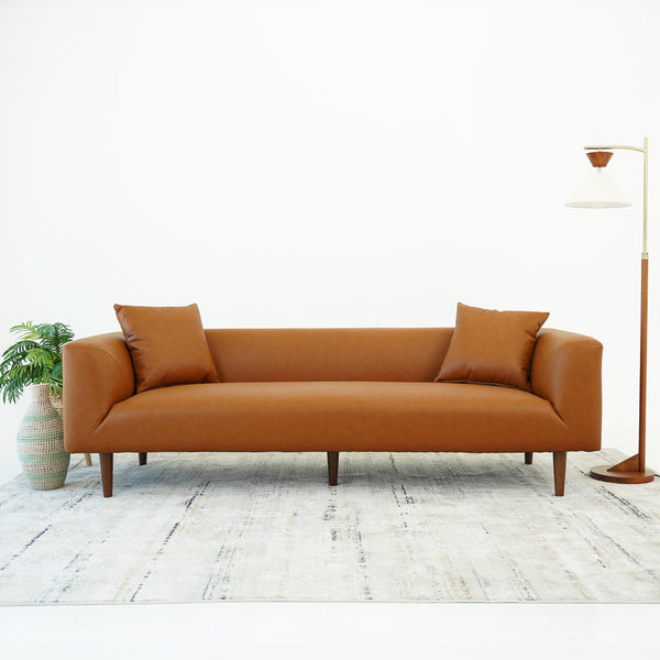 English Elm Ashcroft Furniture - Elwood Cognac Vegan Leather Sofa — Mid-Century Modern, Solid Wood Frame, Easy-Clean Durable Upholstery B183P281235