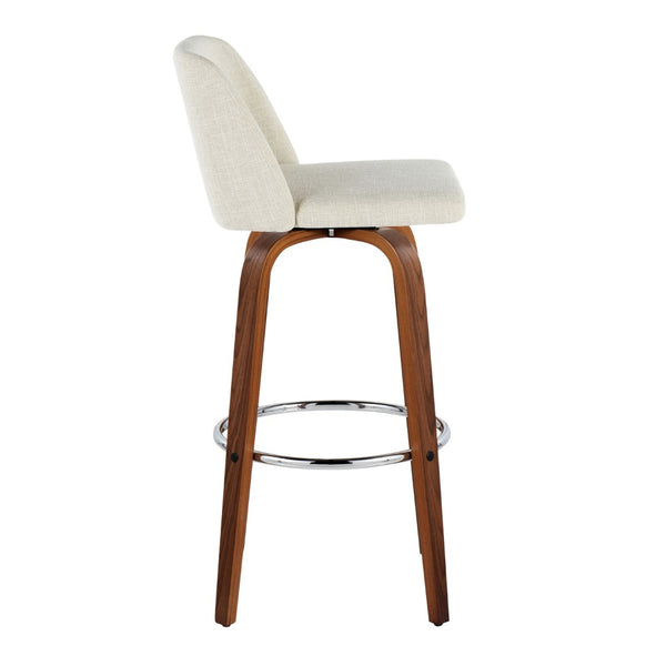 English Elm Toriano 30" Mid-Century Modern Barstool Set Of 2 With Swivel Cream Fabric And Walnut Wood Legs B202S00674-GIGA