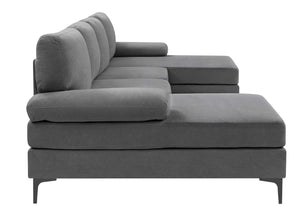 English Elm Polyester Blend U-shape Sectional with Double Chaise and Black Metal Legs B2748S00038