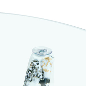 English Elm Round glass coffee table with 33.4" tempered top, white patterned MDF legs, sturdy 130lb capacity modern centerpiece W1512P395025