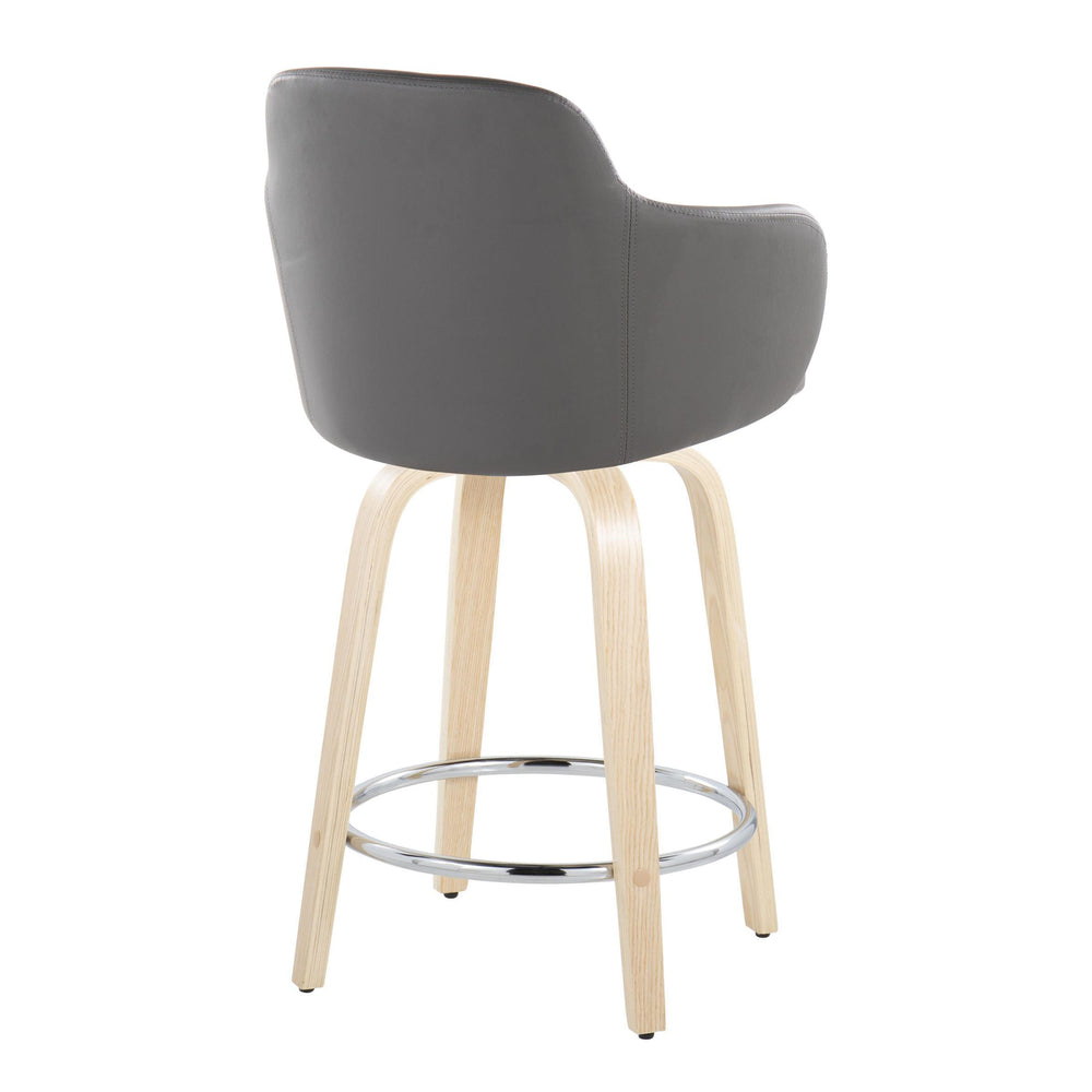 English Elm Boyne 24" Contemporary Fixed-Height Counter Stool with Swivel, Faux Leather Bucket Seat, Set of 2, Chrome Footrest Grey B202S00008
