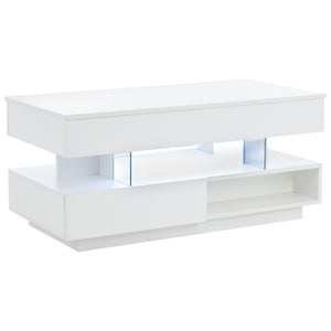 English Elm 39.3" Lift Top Coffee Table with Hidden Storage, 2 Drawers, Adjustable LED Ambience Lights and Durable Lift Mechanism White W3871P368909