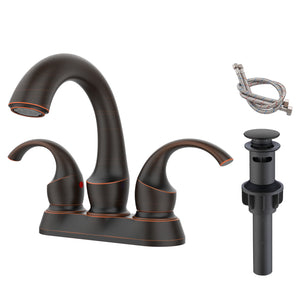 English Elm Bathroom Faucet 2-Handle Swan Style In Oil Rubbed Bronze - Efficient Aerator, Pop-Up Drain & Hoses T3177P277485