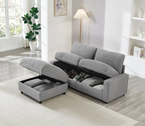 English Elm 72.05" L-shaped Sectional Sofa Cloud Cushion Polyester with Storage Ottoman Small Space Grey W1669S00048
