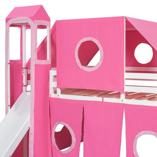 English Elm Full Size Castle Loft Bed with Tent Canopy and Tower for Kids Playroom LT000569AAH-1