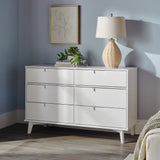 6-Drawer Groove Handle Solid Wood Dresser White BR6DSLDRWH-T Walker Edison