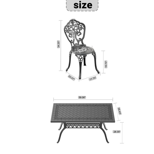 English Elm 5-Piece All-Weather Cast Aluminum Dining Set With Black Frame, Perfect For Patios And Gatherings W1710S00235