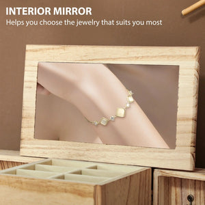 English Elm Jewelry Armoire Paulownia Wood Box with Built-in Mirror Hooks and Tiered Storage T3971P397384