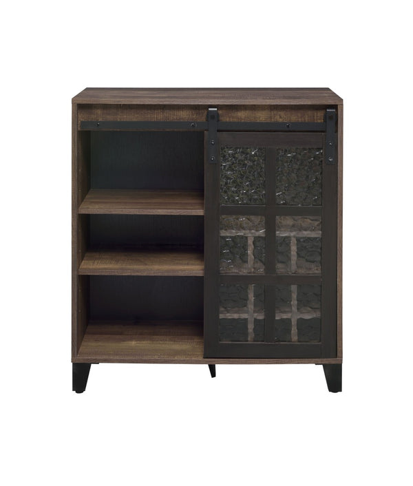English Elm Rustic Oak Wine Cabinet with Glass Door Stemware Rack and Farmhouse Storage B062P191067