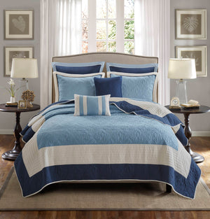 English Elm 7-Piece Full/Queen Quilt Set Navy with Euro Shams & Decorative Pillows, Brushed Microfiber Comfort Multicolor 15.35 L x 17.72 W x 9.45 H B035P408224