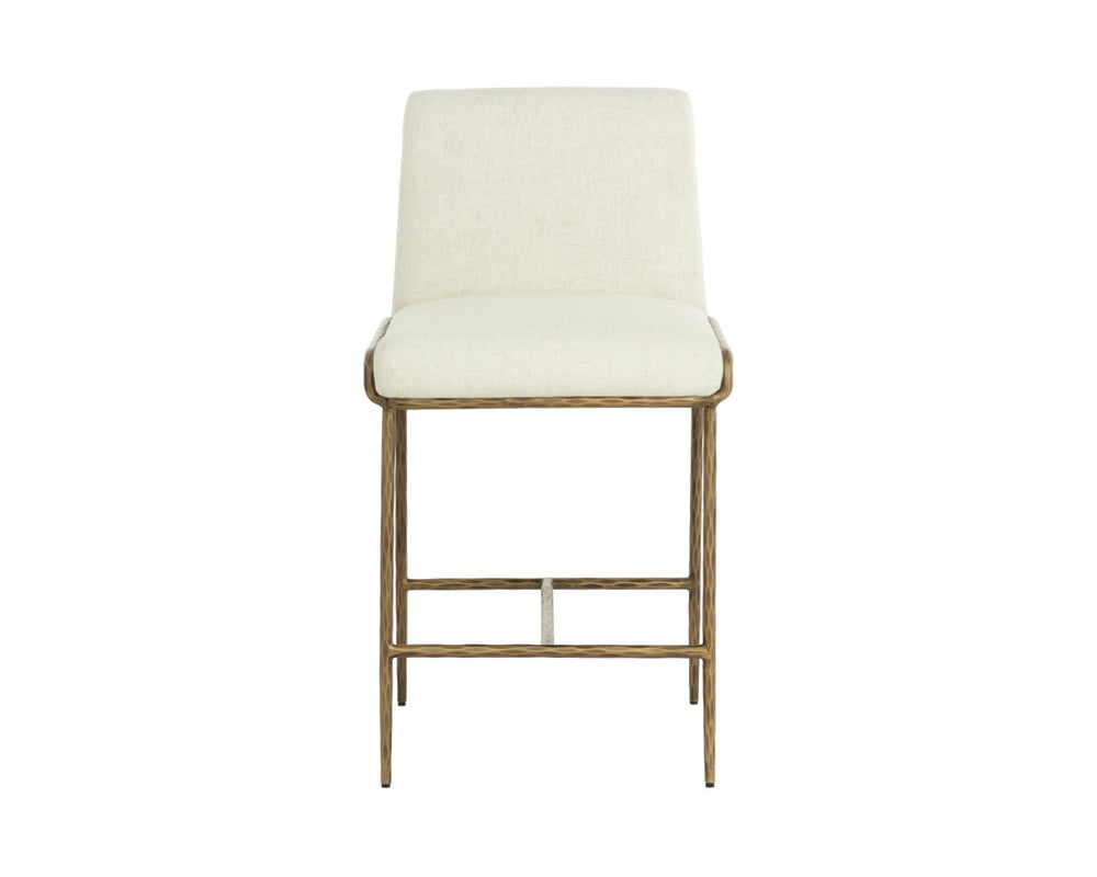 Sunpan LATHAN Counter Stool - Stylish Geralt Linen Seat with Hand-Hammered Brass Frame for Modern Spaces 112314