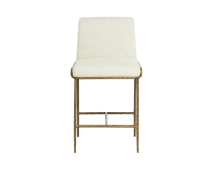 Sunpan LATHAN Counter Stool - Stylish Geralt Linen Seat with Hand-Hammered Brass Frame for Modern Spaces 112314