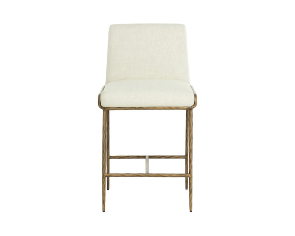 Sunpan LATHAN Counter Stool - Stylish Geralt Linen Seat with Hand-Hammered Brass Frame for Modern Spaces 112314