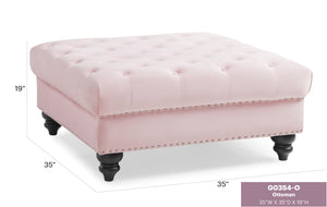 English Elm Charming Pink Velvet Ottoman, 19"H x 35"W x 35"D, Durable Two-Seater Accent Seat for Stylish Living Spaces B078107875