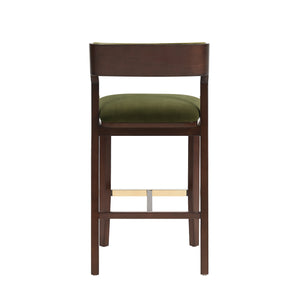 English Elm Patricia Velvet Upholstered Barstool with Dark Walnut Frame, Gold Footrest Accent, Commercial Grade Green B365P398055