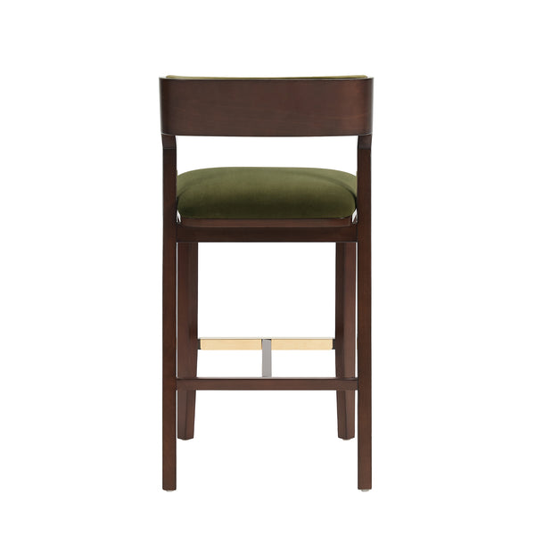 English Elm Patricia Velvet Upholstered Barstool with Dark Walnut Frame, Gold Footrest Accent, Commercial Grade Green B365P398055
