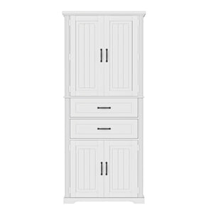 English Elm [video] Floor to Ceiling Matte Storage Cabinet with Drawers Shelves and Adjustable Interior White N759P407762K