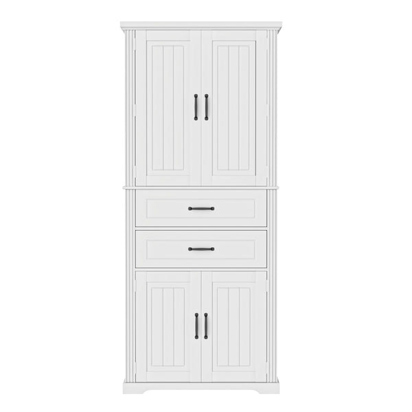 English Elm [video] Floor to Ceiling Matte Storage Cabinet with Drawers Shelves and Adjustable Interior White N759P407762K