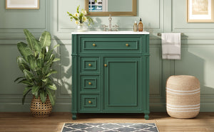 English Elm Bathroom Vanity with Sink French-Inspired 30" Ceramic Basin Vanity Cabinet with Soft-Close Doors & Drawer Organizer Green N710P286723F