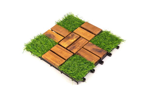 English Elm Acacia Wood Interlocking Deck Tiles Natural Grain Patio Balcony Floor 30 Pack T3656P456170