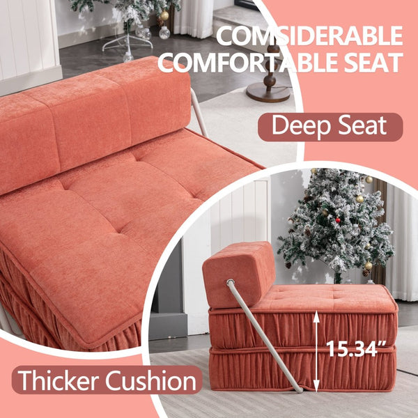 English Elm Green Chenille Floor Sofa Convertible Futon Chair with Modular Sleeping Support Orange W3612P376633
