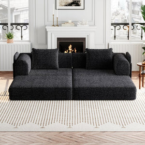 English Elm 72.4-inch Chenille Convertible Floor Sofa Bed with Storage Pockets and Modular Design W3505P355564