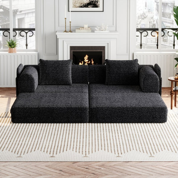English Elm 72.4-inch Chenille Convertible Floor Sofa Bed with Storage Pockets and Modular Design W3505P355564