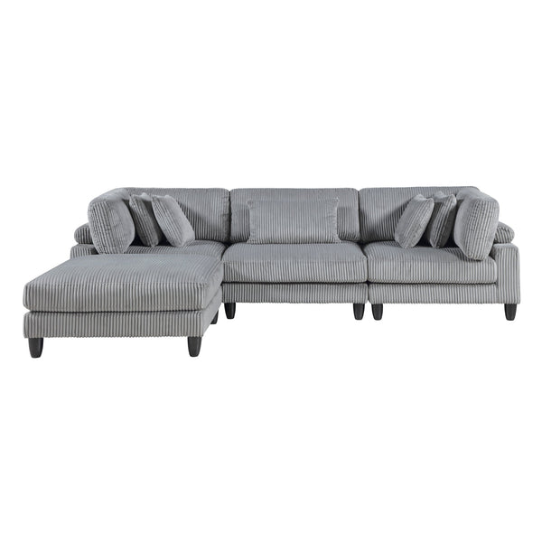 English Elm Living 4-Piece Modular Sectional Sofa Set in Corduroy Upholstery with Plush Cushions and Solid Wood Legs Gray 40 L x 40 W x 17.5 H B011S01559
