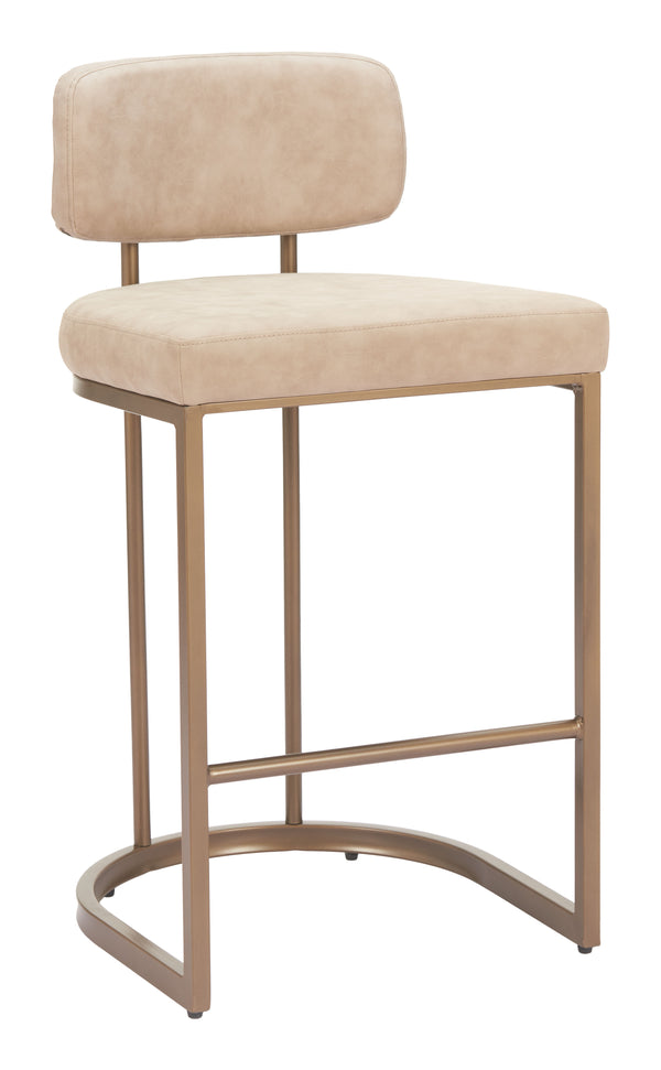 Zuo Modern Velar Counter Stool Set Of 2 - Chic Beige Faux Leather For Modern Hospitality Interiors & Style Beige 100% Polyurethane,Plywood,Steel 110850-zuo-modern
