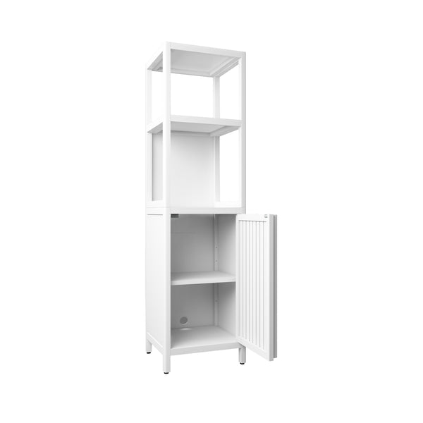 English Elm A 52ft White Linen Tower Bamboo Storage Cabinet — Slim Tall Freestanding Organizer for Small Spaces W2207P242507