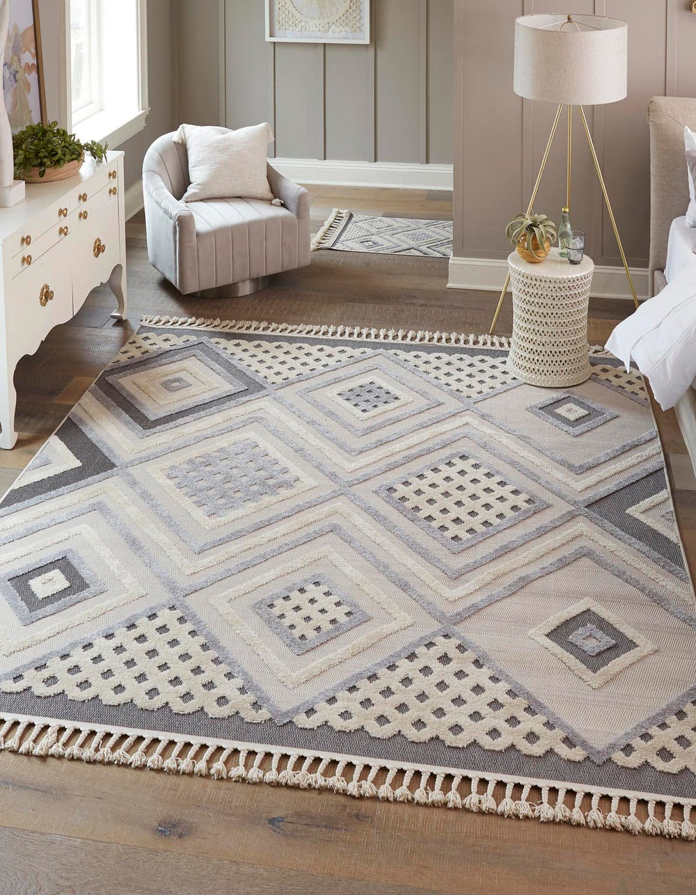 Unique Loom Arlo Hannah Machine Made Geometric Rug Sandy Beige, Gray/Beige/Black 7' 10" x 7' 10"