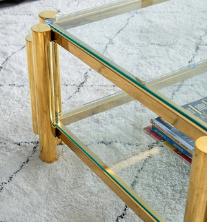 English Elm Modern 2-Piece Coffee Table Set With Gold Stainless Steel & Clear Glass Top For Stylish Living Spaces W2978S00046