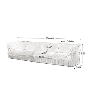 English Elm Slipcovered 4-Seater Sofa In Cream Corduroy, Cloud-Like Comfort, Removable Covers, Modular Design W3041S00024-GIGA