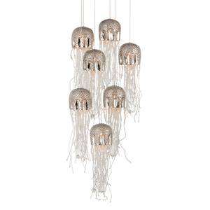Medusa Multi-Drop Pendant Light - Elegant Jellyfish-Inspired Design with Handcrafted Silver Beads