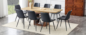 English Elm Scalable Extendable Dining Set with Wood Grain Table and Gray Linen Chairs 8 Piece Black,Walnut,Wood W1151S04680