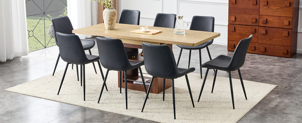English Elm Scalable Extendable Dining Set with Wood Grain Table and Gray Linen Chairs 8 Piece Black,Walnut,Wood W1151S04680