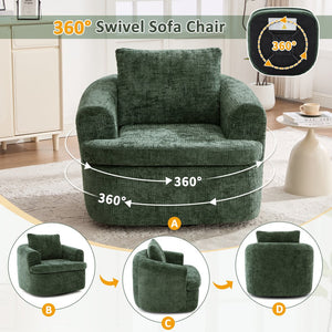 English Elm 360° Swivel Sofa Chair with Dual-Layer Cushion, Tufted Back & Iron Base for Living Room Comfort Green N719P351870F