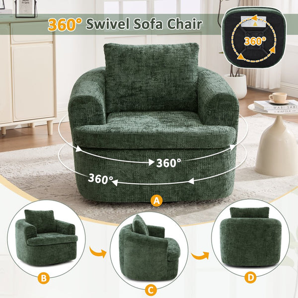 English Elm 360° Swivel Sofa Chair with Dual-Layer Cushion, Tufted Back & Iron Base for Living Room Comfort Green N719P351870F