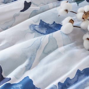 English Elm 7-piece Queen Comforter Set Cotton Print Bedding with Euro Shams and Embroidered Pillows Blue Multi B035P482949